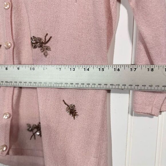 Kathie Lee Collection Pink Embroidered Cardigan Sweater S Balletcore Coquette - Picture 5 of 8